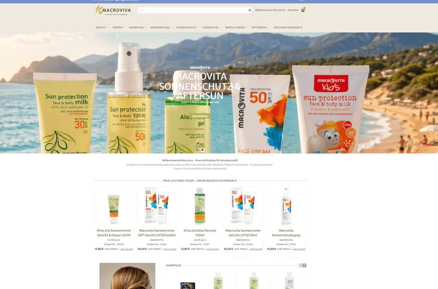 Macroviva.de – PrestaShop-Onlineshop für Naturkosmetik, Sonnenschutz und Pflegeprodukte